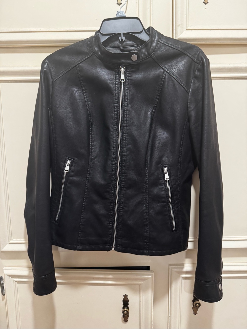 Baccini Black Faux Leather Zip-Front Jacket